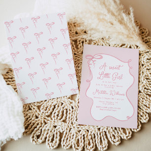 Roze sierlijke strik golvende lijst meisje baby sh kaart