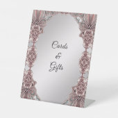 Roze sierlijke tafelblad tekenen reclamebord met voetstuk (Voorkant)