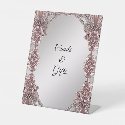 Roze sierlijke tafelblad tekenen reclamebord met voetstuk (Voorkant)