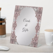 Roze sierlijke tafelblad tekenen reclamebord met voetstuk (Insitu)