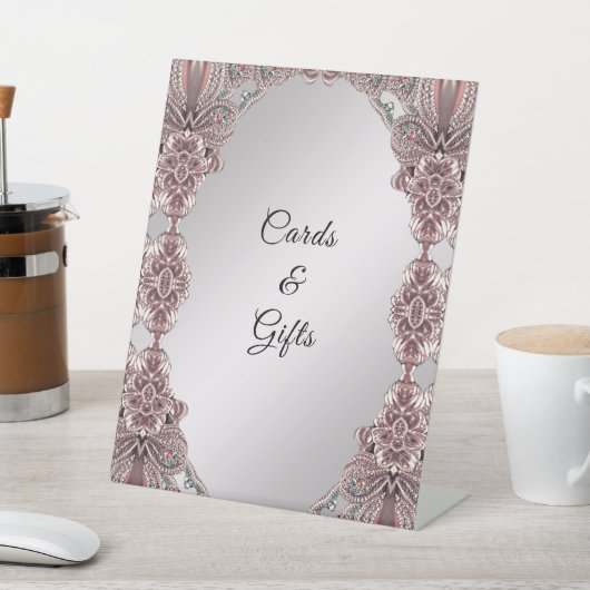 Roze sierlijke tafelblad tekenen reclamebord met voetstuk (Insitu)