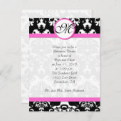 Roze sierstrip zwart Damask repesal Dinner Uitnodiging Briefkaart (Voorkant / Achterkant)