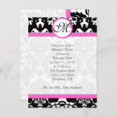 Roze sierstrip zwart Damask repesal Dinner Uitnodiging Briefkaart (Voorkant / Achterkant)