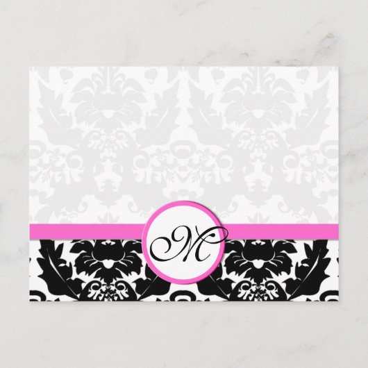 Roze sierstrip zwart Damask repesal Dinner Uitnodiging Briefkaart (Achterkant)