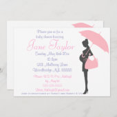 Roze Silhouet Baby Douche Uitnodigingen (Voorkant / Achterkant)