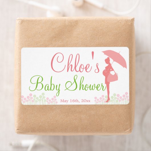 Roze Silhouet Baby shower Waterfles Etiket (Insitu)