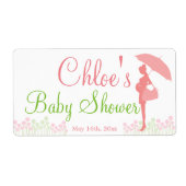 Roze Silhouet Baby shower Waterfles Etiket (Voorkant)