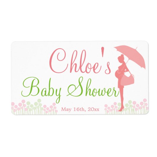 Roze Silhouet Baby shower Waterfles Etiket (Voorkant)