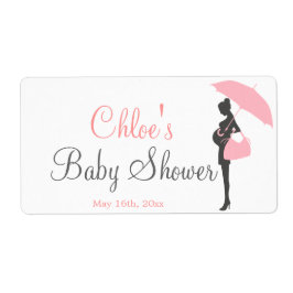 Roze Silhouet Baby shower Waterflesetiketten Etiket
