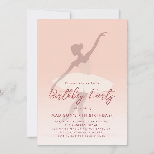 Roze Silhouet Ballerina Verjaardagsfeest Kaart (Voorkant)