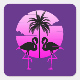 Roze Silhouet Flamingos Bird Vierkante Sticker