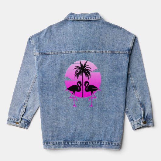 Roze Silhouet Flamingo's Vogel Denim Jacket (Achterkant)