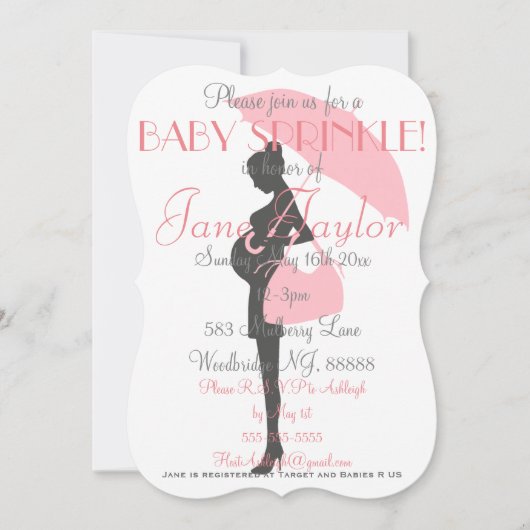 Roze Silhouette Baby Sprinkle Kaart (Voorkant)