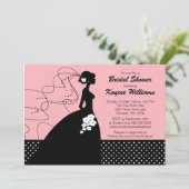 Roze Silhouette Bride Vrijgezellenfeest nodigt uit Kaart (Staand voorkant)