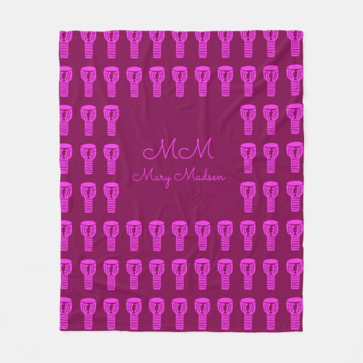 Roze Silhouette Djembe Drum Pattern Paarse Fleece Deken (Voorkant)
