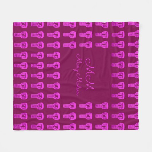 Roze Silhouette Djembe Drum Pattern Paarse Fleece Deken (Voorkant (Horizontaal))