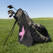 Roze Silhouette Woman Golfer met Bag Monogram Golfhanddoek (Groen)