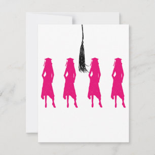 Roze Silhouettes Tassle Graduation Party Invite Kaart