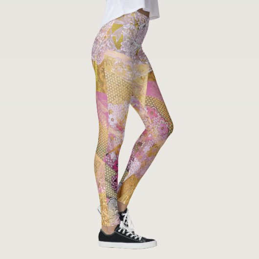 Roze Silk Gold Koi stromend Leggings (Rechts)