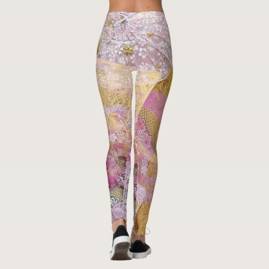 Roze Silk Gold Koi stromend Leggings (Achterkant)