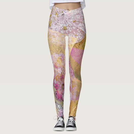 Roze Silk Gold Koi stromend Leggings (Voorkant)