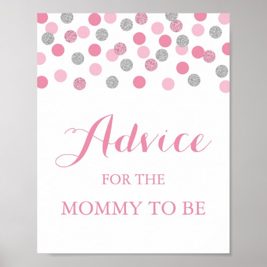 Roze Silver Baby shower Advice voor de mammie Sign Poster (Voorkant)