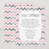 Roze Silver Baby Sprinkle baby shower nodigt Kaart (Voorkant / Achterkant)