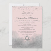Roze Silver Bat Mitzvah Uitnodiging (Voorkant)