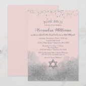 Roze Silver Bat Mitzvah Uitnodiging (Voorkant / Achterkant)