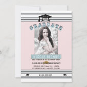 Roze Silver Blue Elegant Photo Graduparty Kaart (Voorkant)