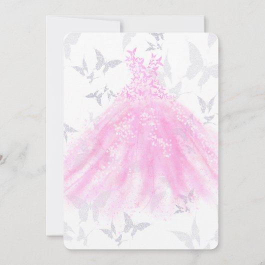 Roze Silver Butterfly Dance Dress Sweet 16 Party Kaart (Achterkant)