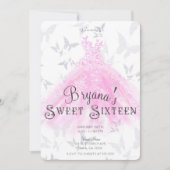 Roze Silver Butterfly Dance Dress Sweet 16 Party Kaart (Voorkant)