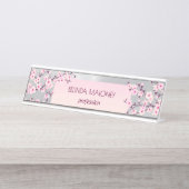 Roze Silver Cherry Blossom Bureau Naambordje (Voorkant)