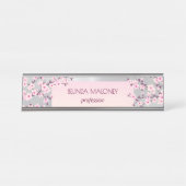 Roze Silver Cherry Blossom Bureau Naambordje (Voorkant)
