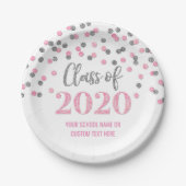 Roze Silver Confetti Afstuderen 2020 Papieren Bordje (Voorkant)