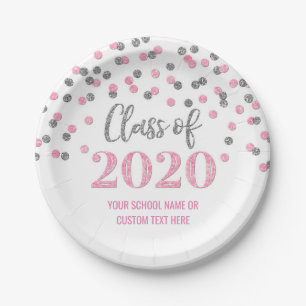 Roze Silver Confetti Afstuderen 2020 Papieren Bordje