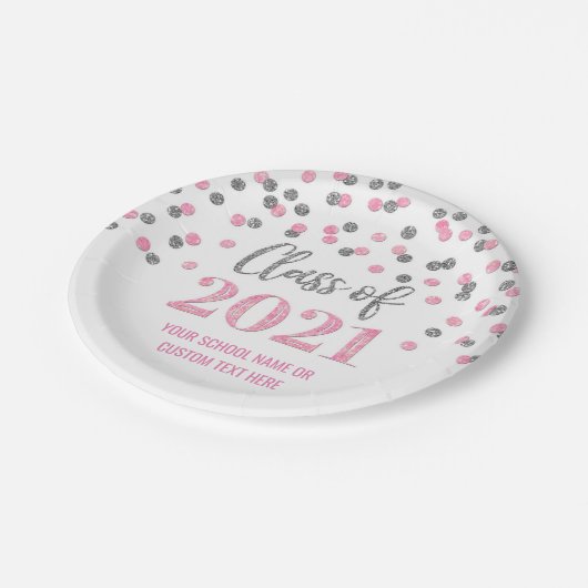 Roze Silver Confetti Afstuderen 2021 Papieren Bordje (Gekanteld)