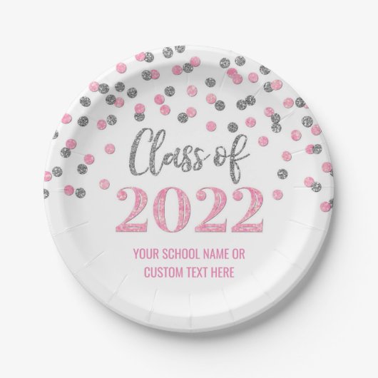 Roze Silver Confetti Afstuderen 2022 Papieren Bordje (Voorkant)