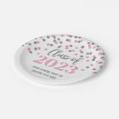 Roze Silver Confetti Afstuderen 2023 Papieren Bordje (Gekanteld)