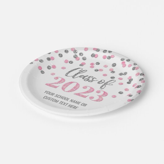 Roze Silver Confetti Afstuderen 2023 Papieren Bordje (Gekanteld)