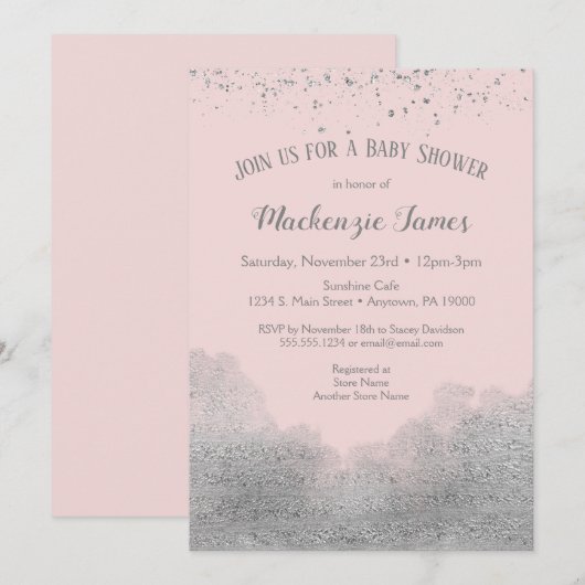 Roze Silver Confetti Baby shower Kaart (Voorkant / Achterkant)