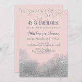 Roze Silver Confetti Birthday Uitnodiging (Voorkant / Achterkant)