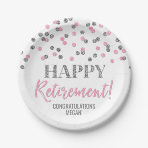 Roze Silver Confetti Happy Retirement Papieren Bordje