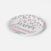 Roze Silver Confetti Happy Retirement Papieren Bordje (Gekanteld)