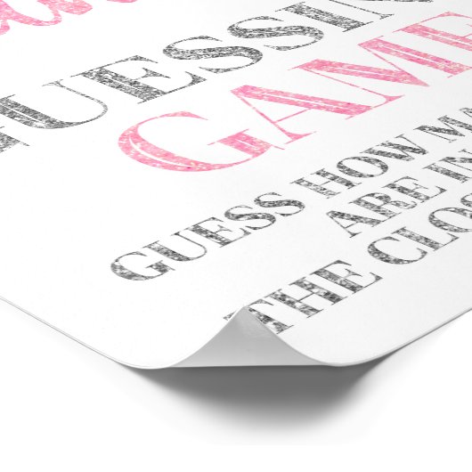 Roze Silver Confetti Snoep Guining Game Sign Poster (Hoek)