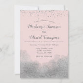 Roze Silver Confetti Wedding Uitnodiging (Voorkant)