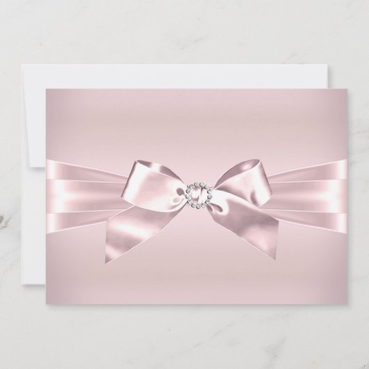 Roze Silver Diamond Bow & Tiara Quinceanera Invite Kaart (Achterkant)