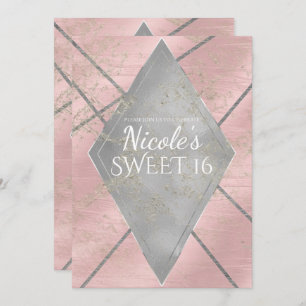 Roze Silver Diamond Glam Sweet 16 ELKE EVENT Party Kaart