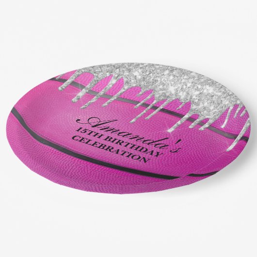 Roze Silver Drip Basketball Papieren Bordje (Gekanteld)