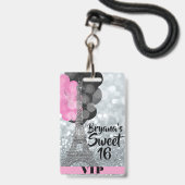 Roze Silver Eiffel Tower Balloons VIP Pass Badge (Voorkant met koord)
